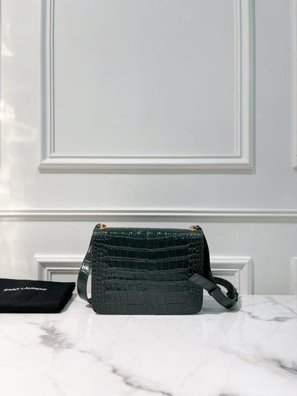 YSL CARRE SHOULDER BAG, Green/Gold