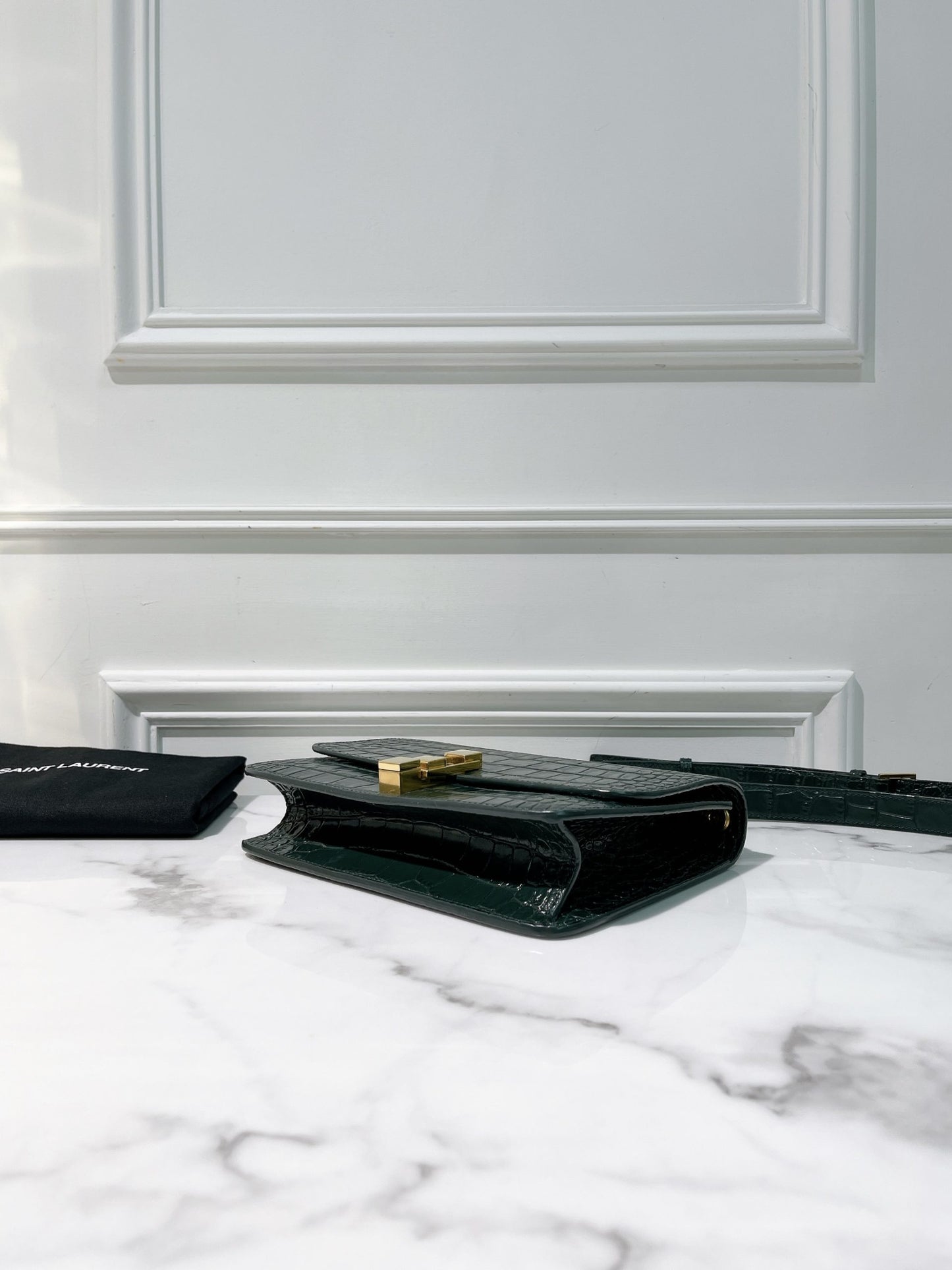 YSL CARRE SHOULDER BAG, Green/Gold