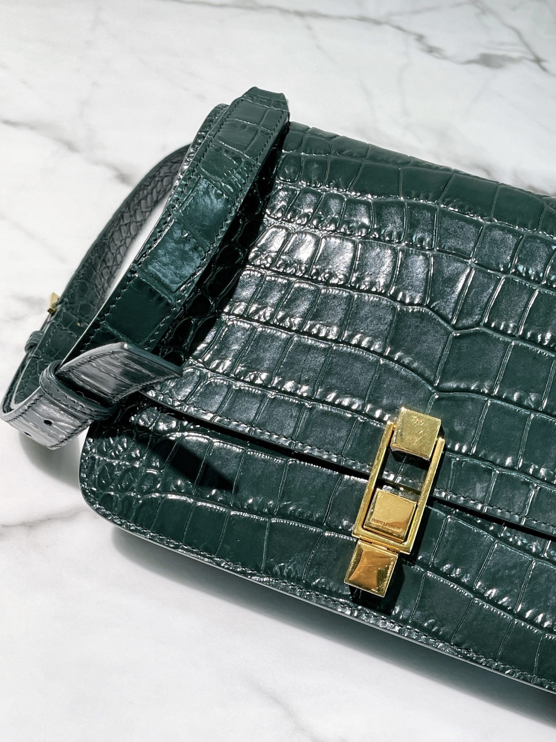 YSL CARRE SHOULDER BAG, Green/Gold