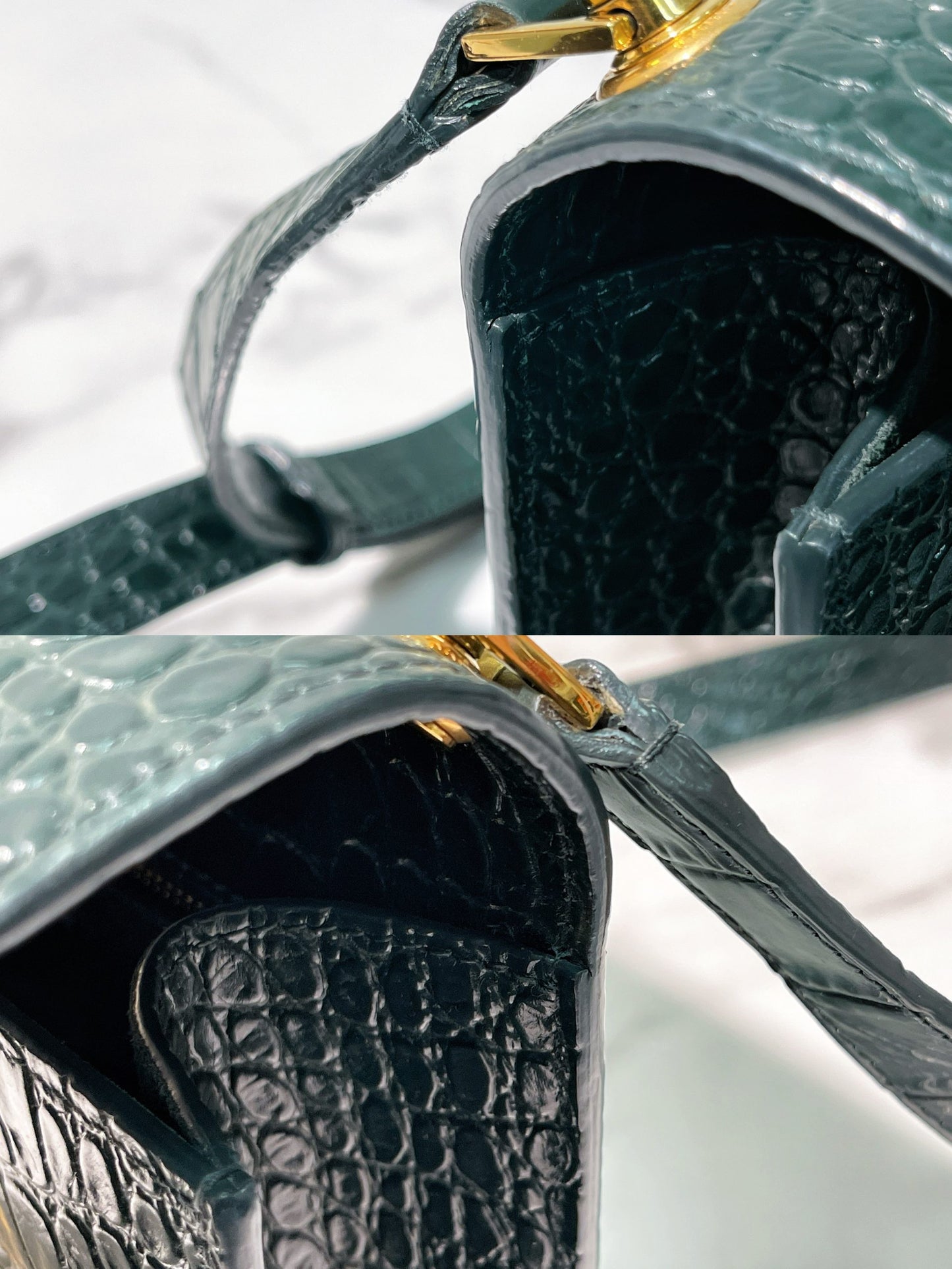 YSL CARRE SHOULDER BAG, Green/Gold