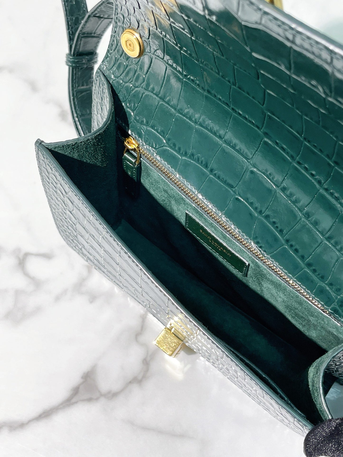 YSL CARRE SHOULDER BAG, Green/Gold