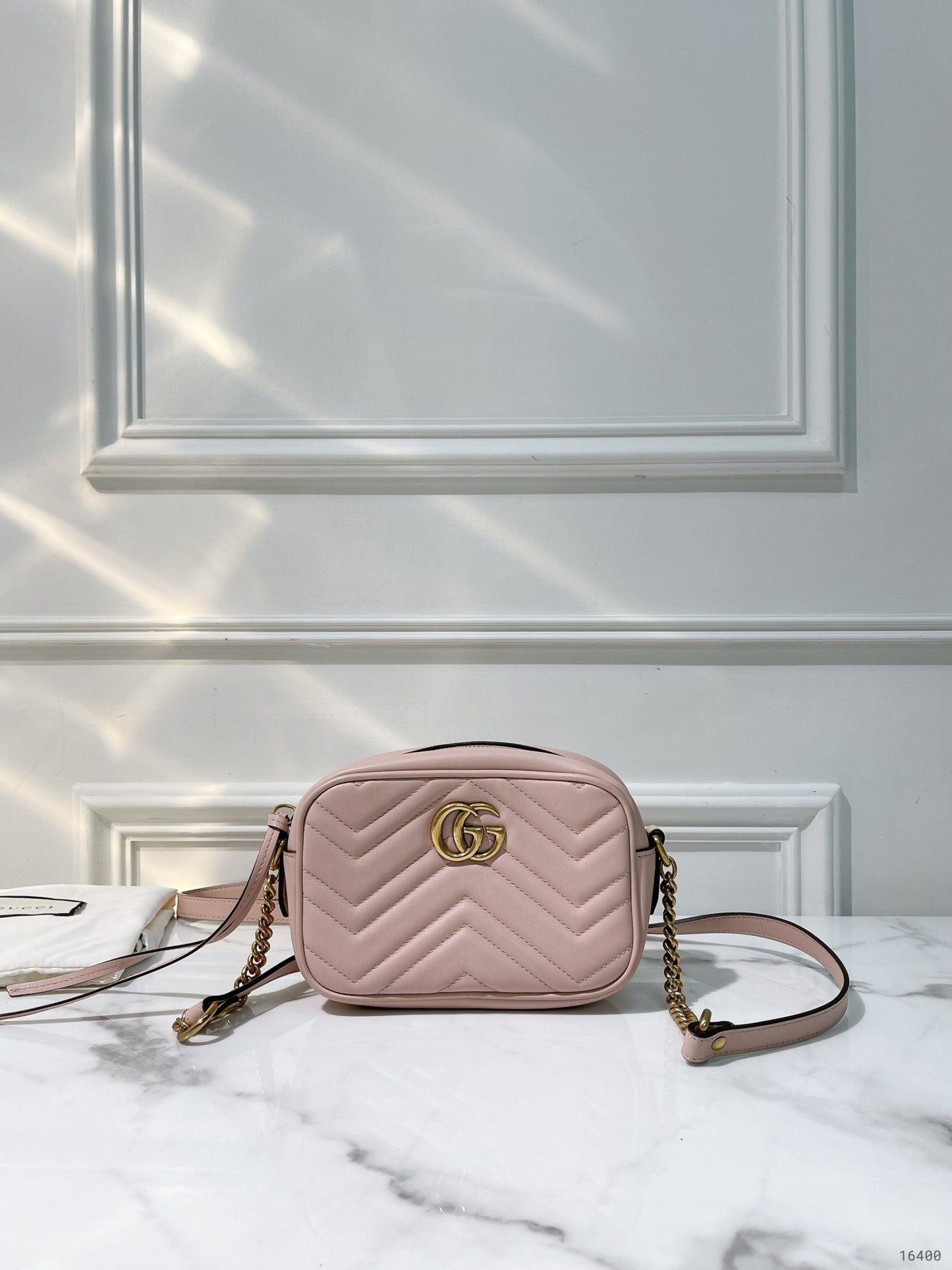 GUCCI MARMONT CAMERA BAG, Pink/Gold
