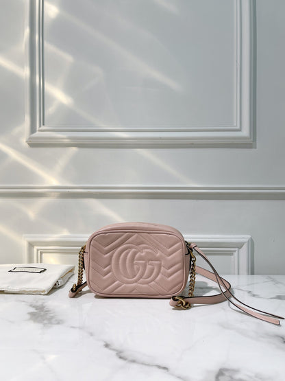 GUCCI MARMONT CAMERA BAG, Pink/Gold
