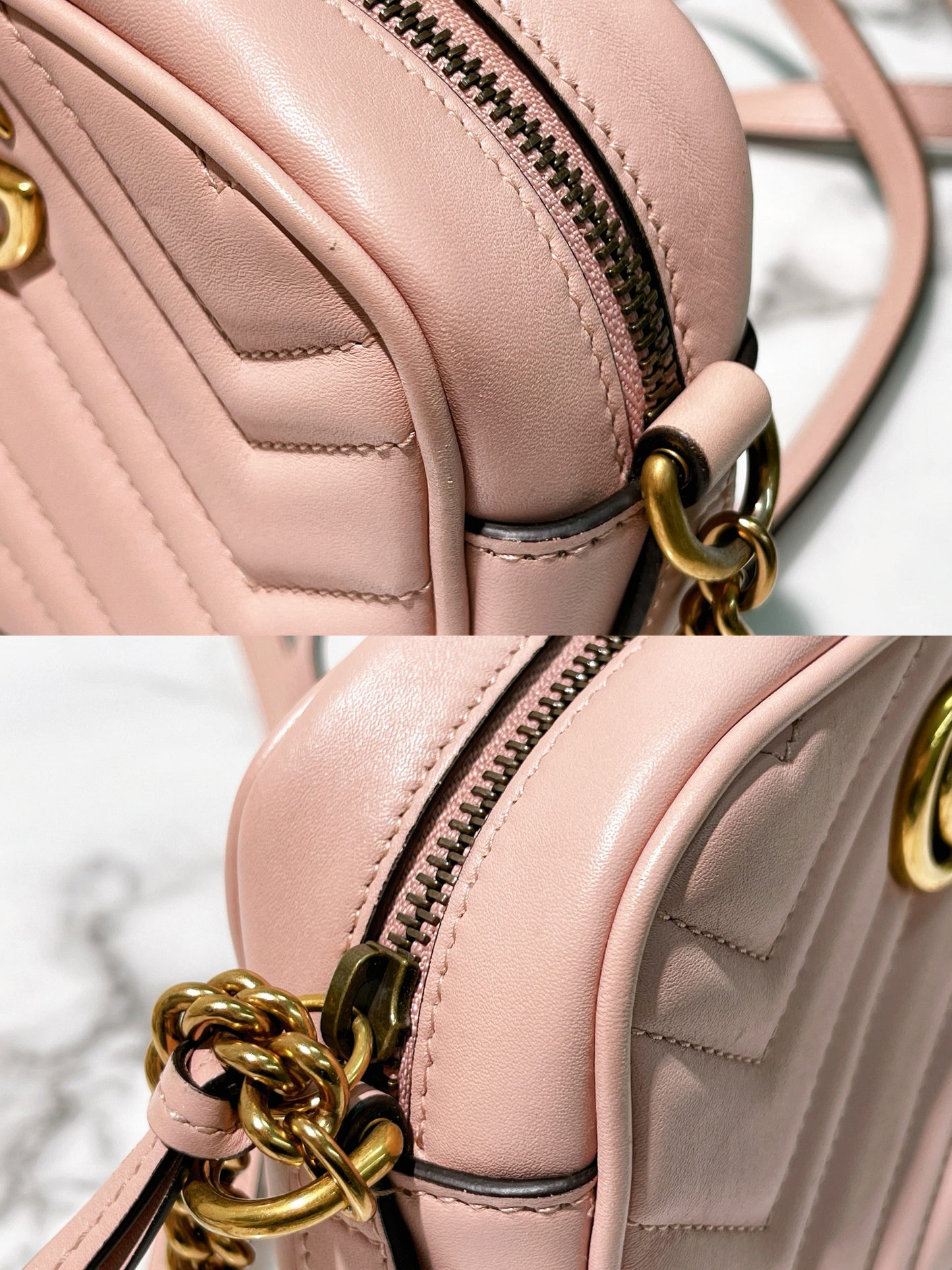 GUCCI MARMONT CAMERA BAG, Pink/Gold