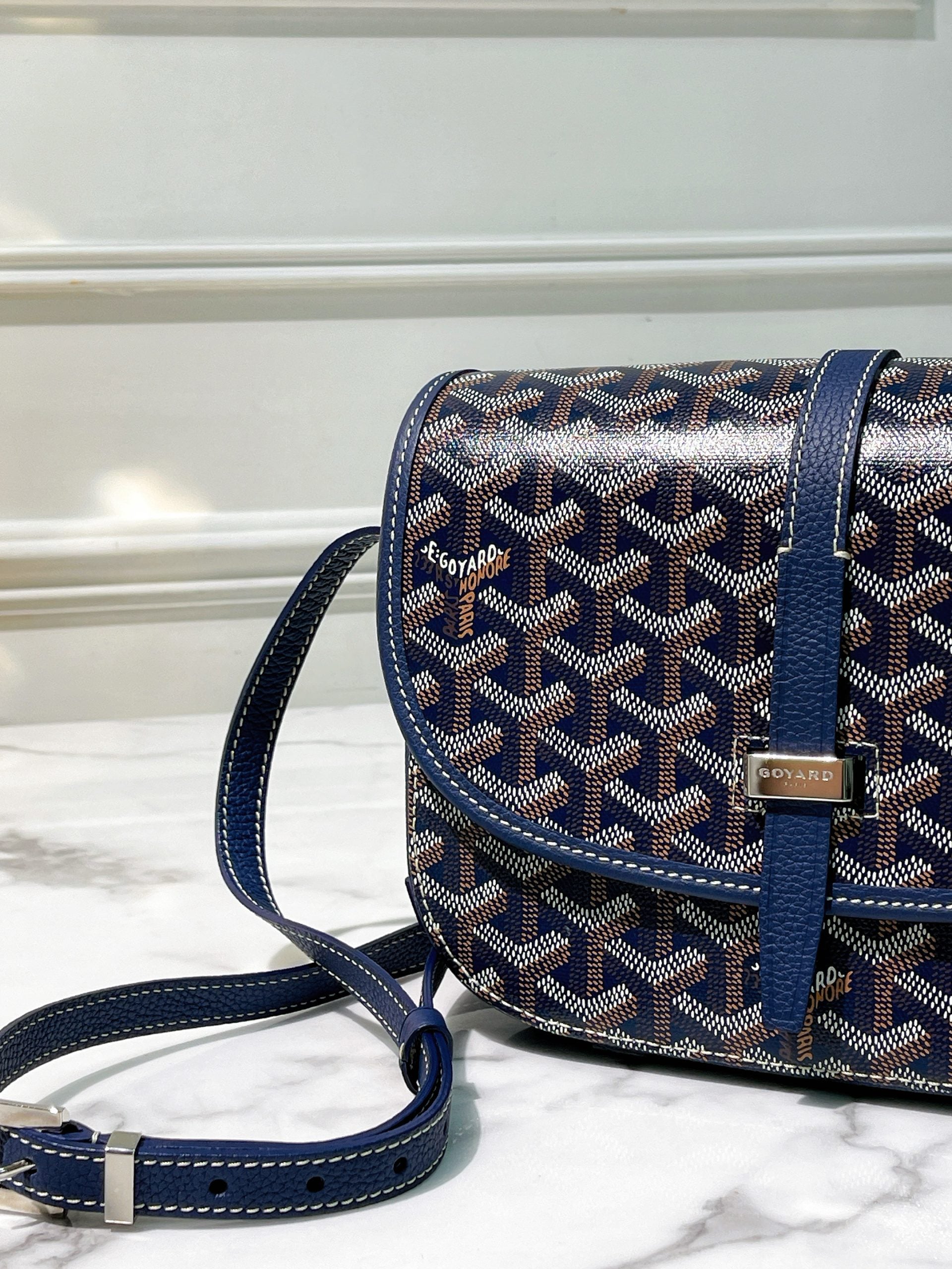 GOYARD BELVEDERE PM, Navy/Silver