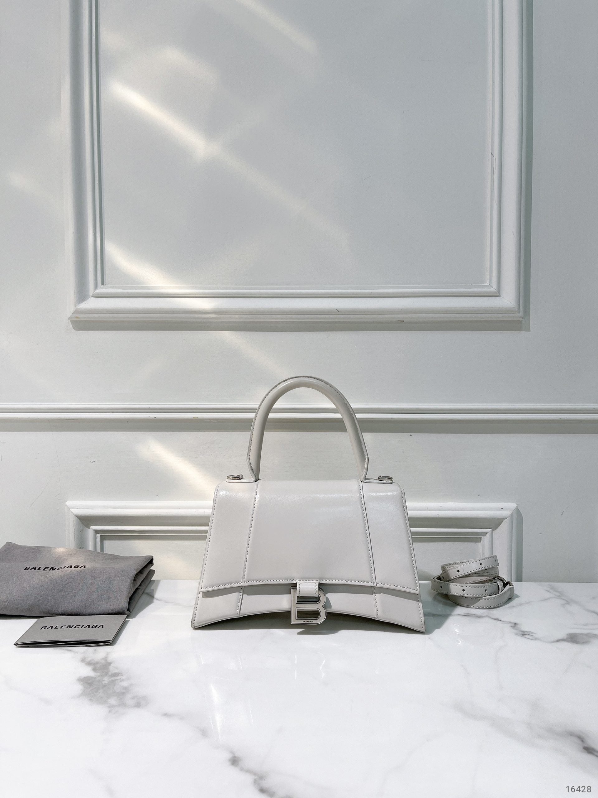 BALENCIAGA HOURGLASS SMALL, White/Silver