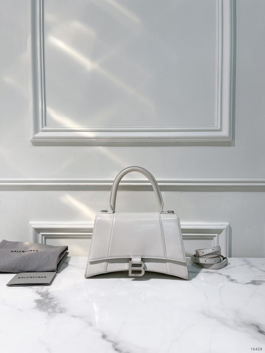 BALENCIAGA HOURGLASS SMALL, White/Silver
