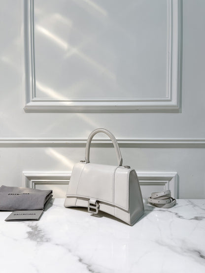 BALENCIAGA HOURGLASS SMALL, White/Silver