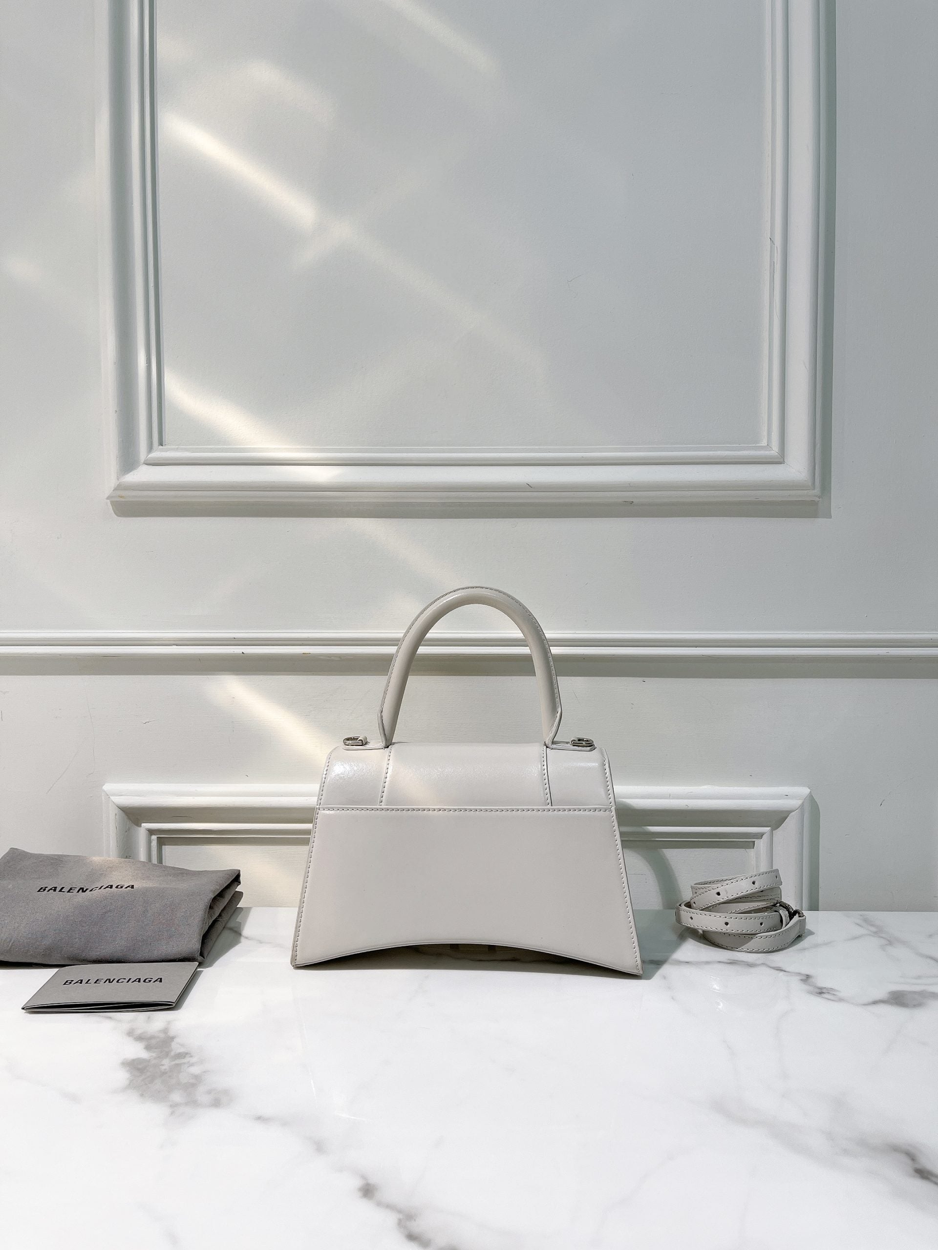 BALENCIAGA HOURGLASS SMALL, White/Silver