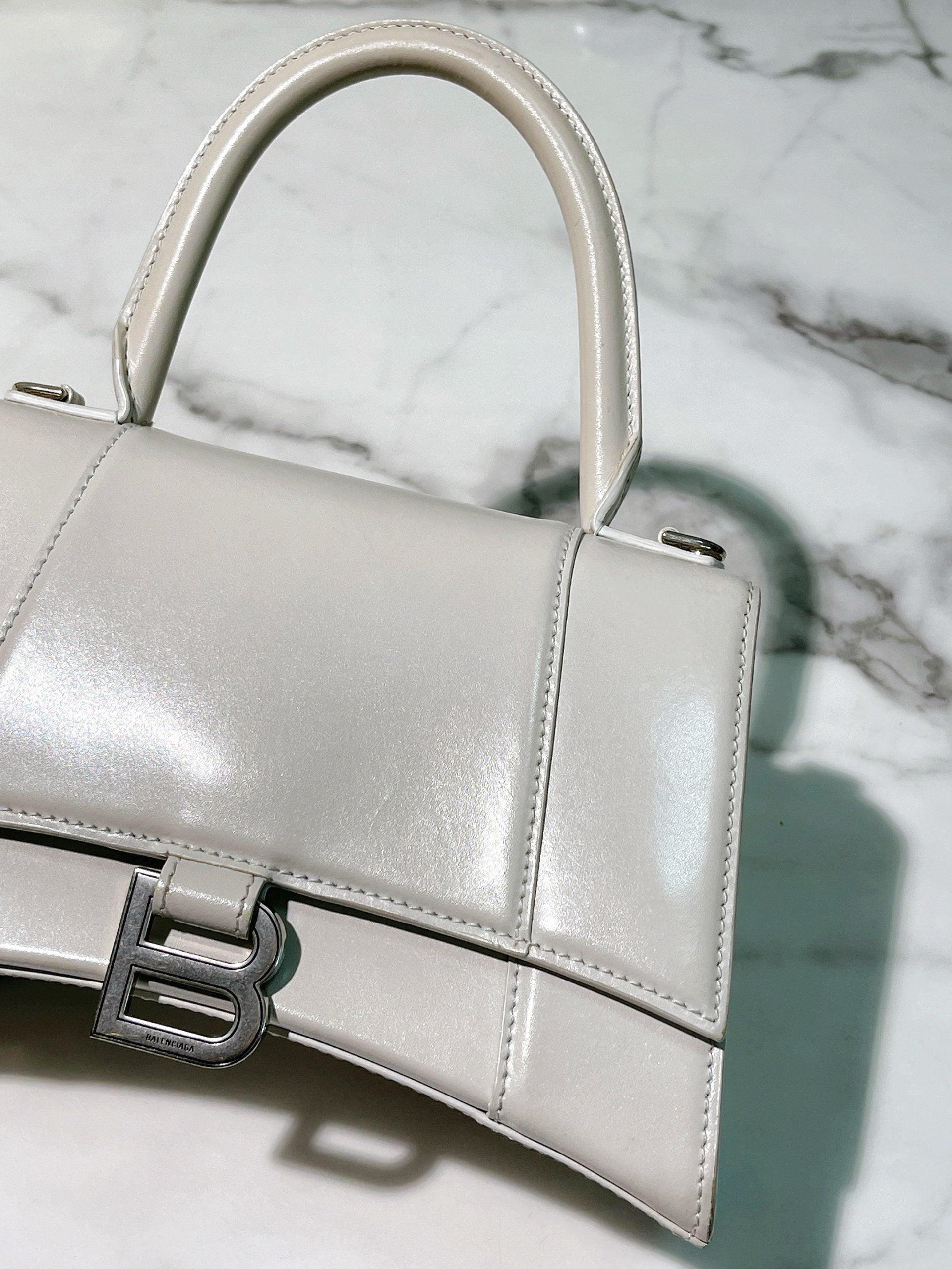 BALENCIAGA HOURGLASS SMALL, White/Silver
