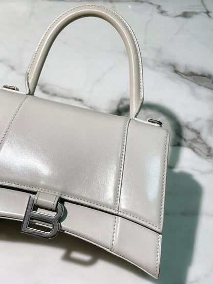 BALENCIAGA HOURGLASS SMALL, White/Silver
