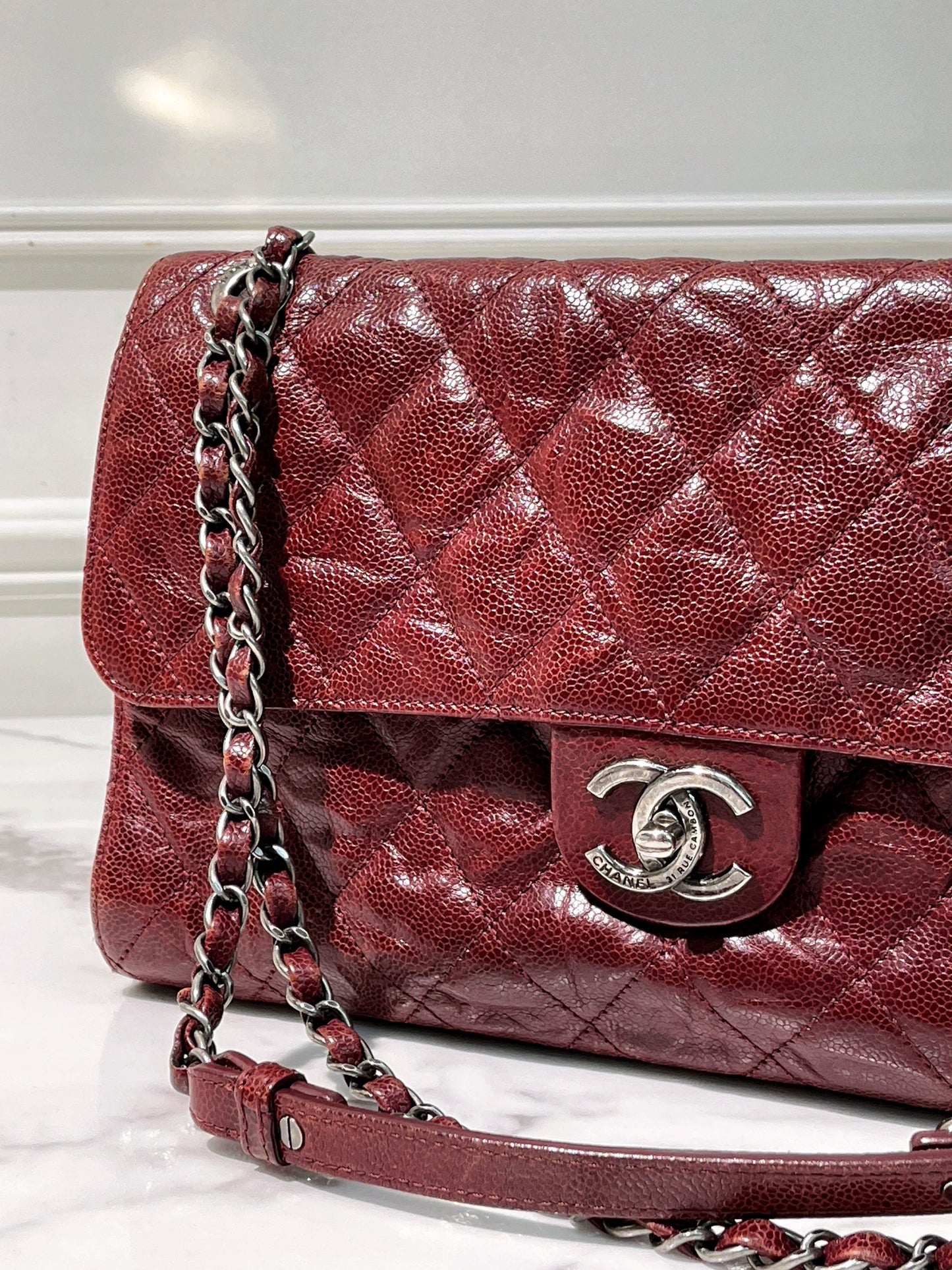 CHANEL FLAP, Red/Silver