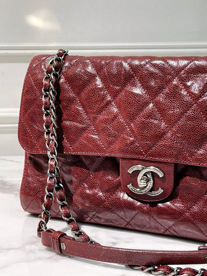 CHANEL FLAP, Red/Silver