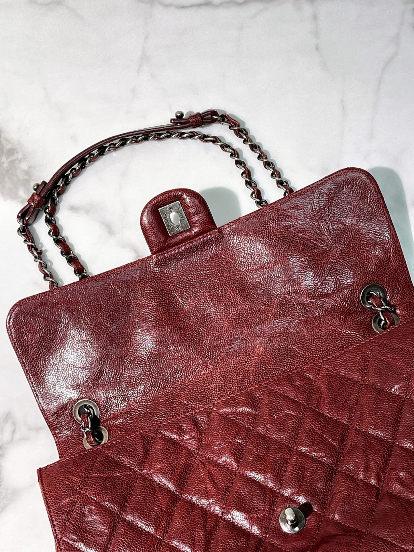 CHANEL FLAP, Red/Silver