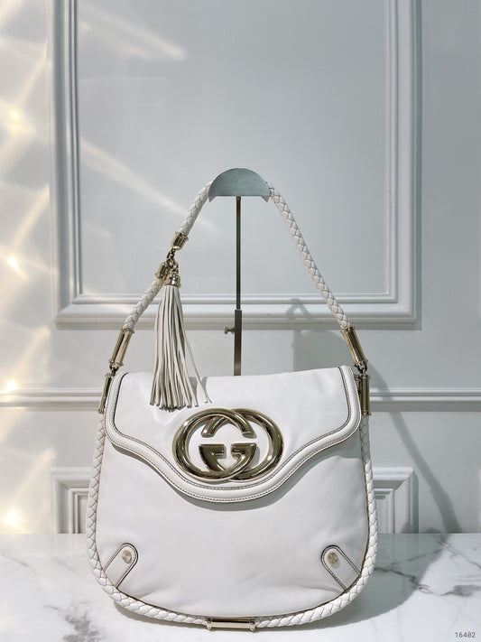 GUCCI VINTAGE HANDBAG, White/Gold