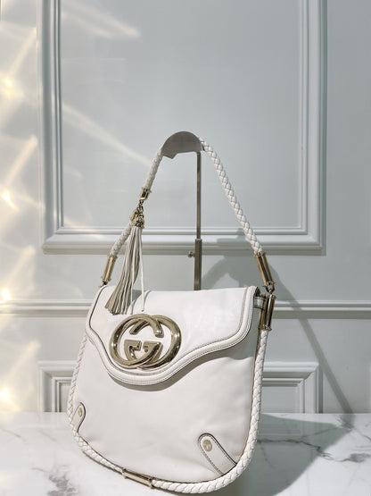GUCCI VINTAGE HANDBAG, White/Gold