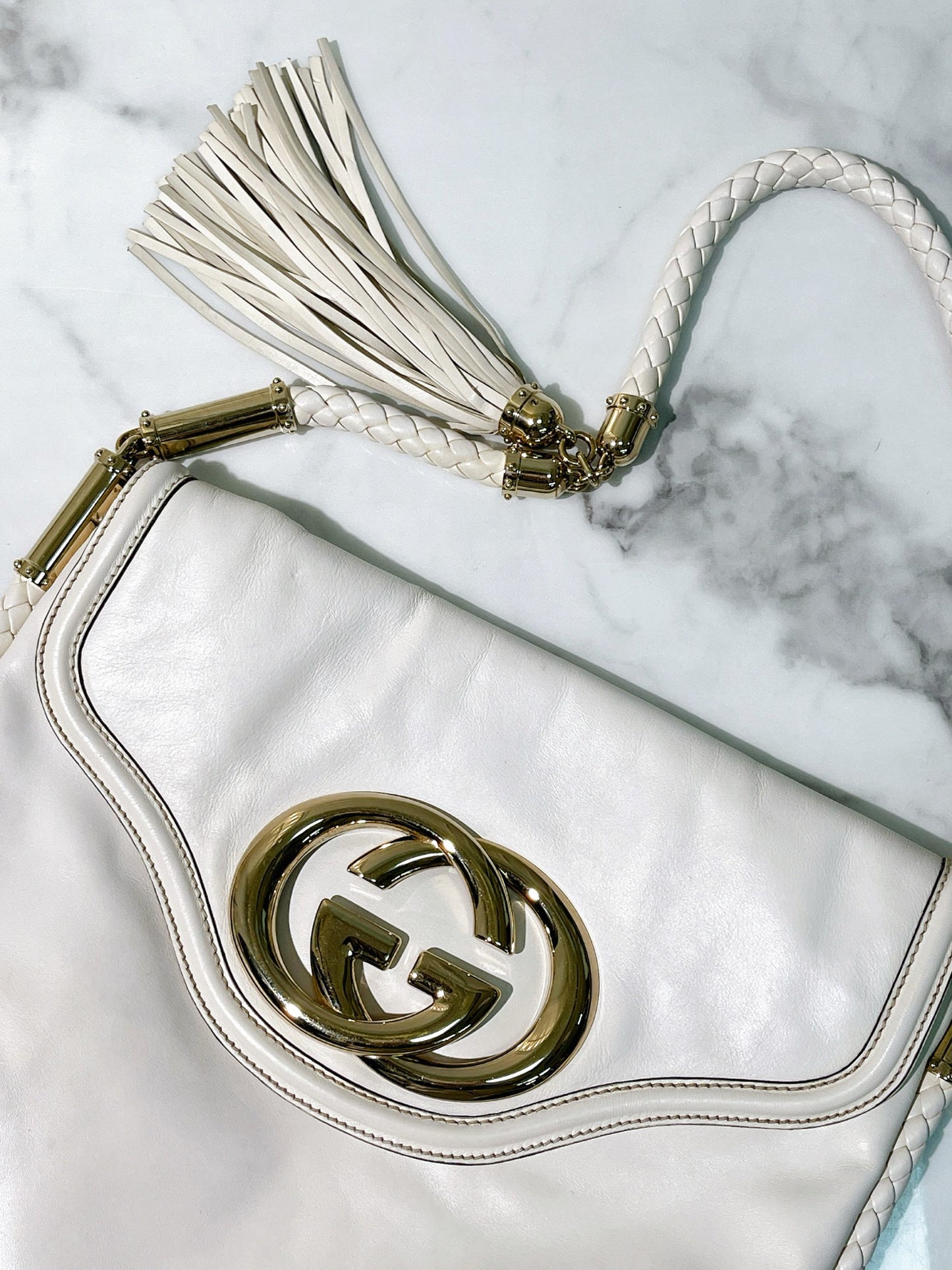 GUCCI VINTAGE HANDBAG, White/Gold