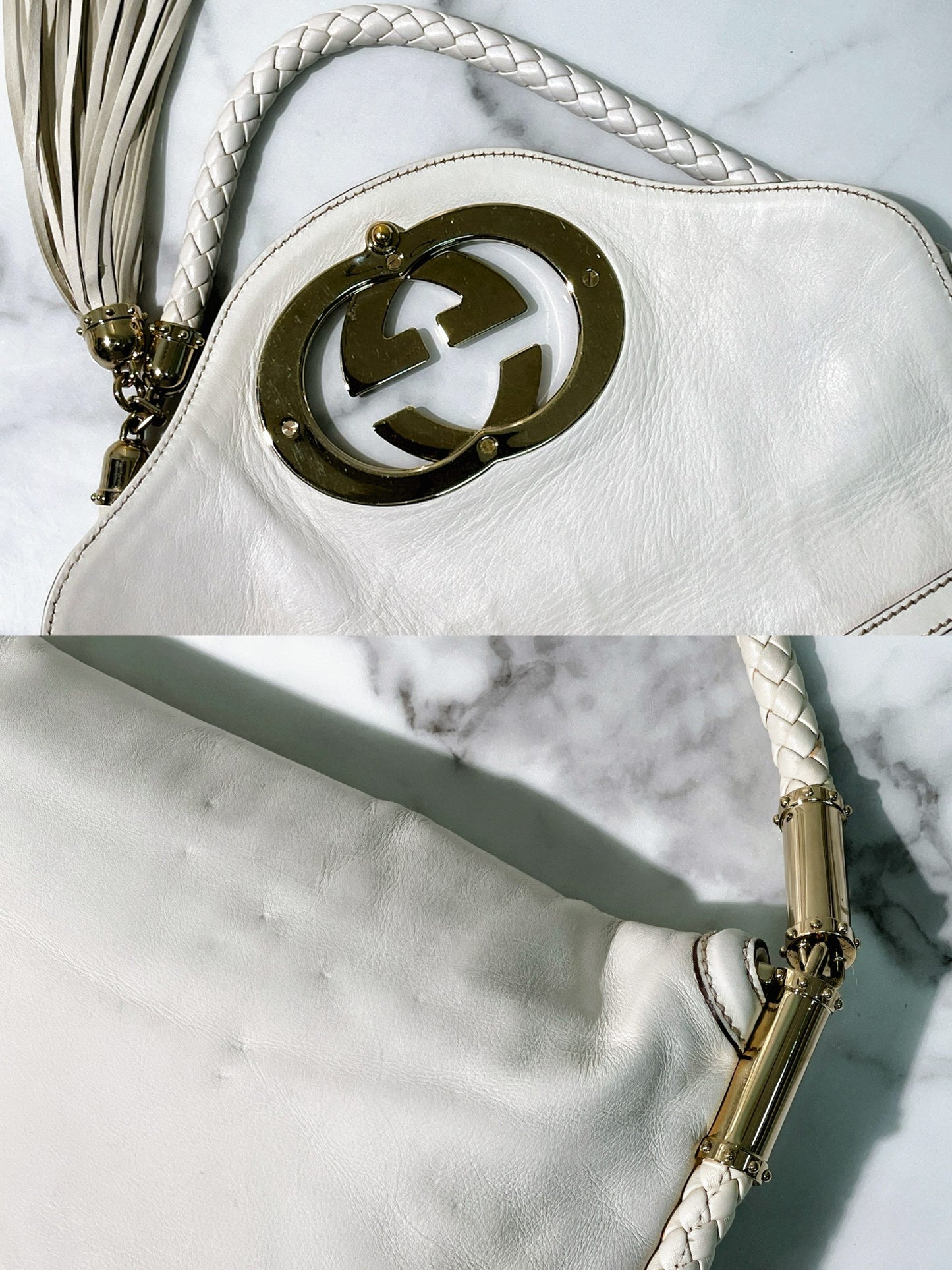 GUCCI VINTAGE HANDBAG, White/Gold