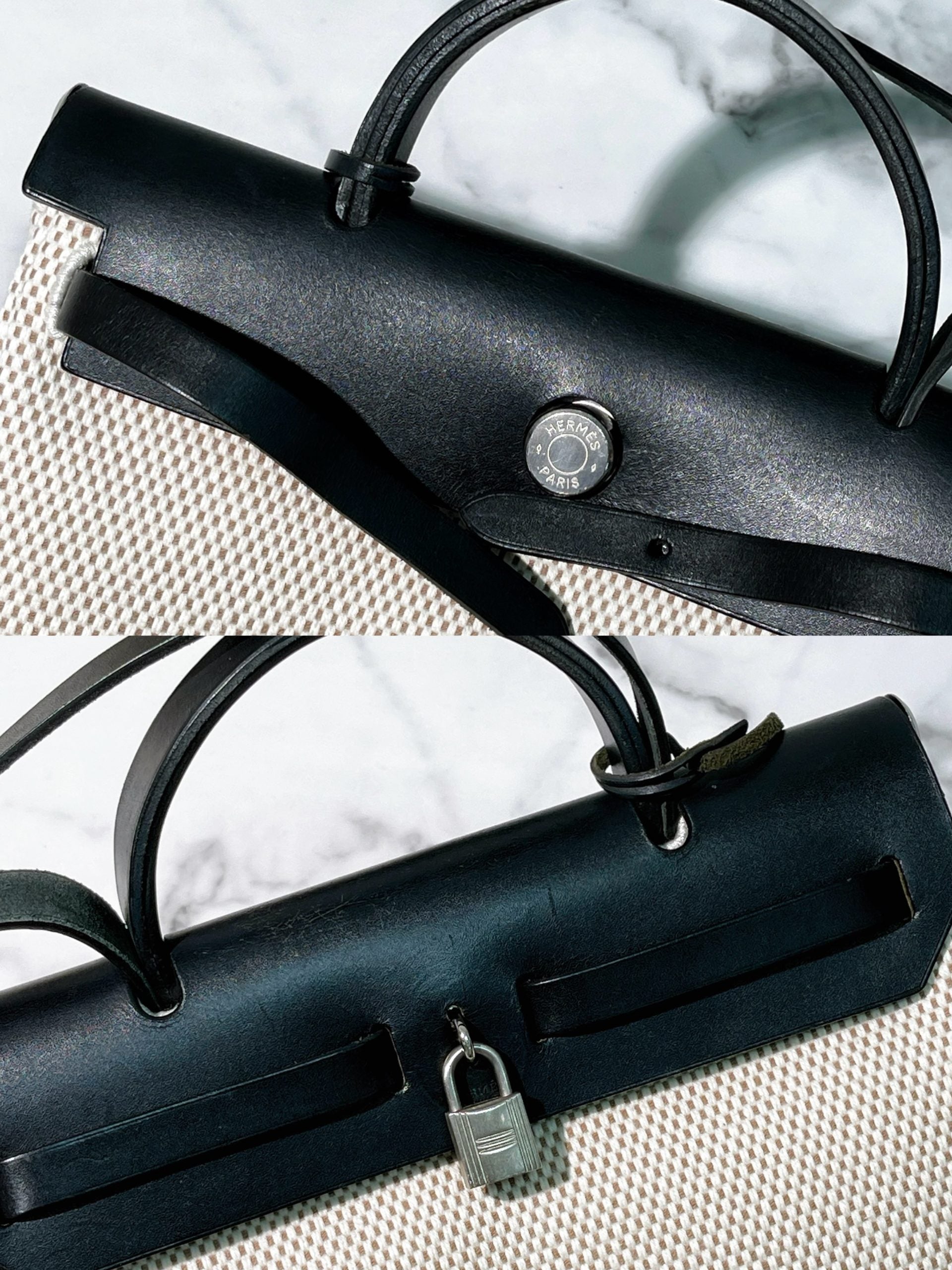 HERMES VINTAGE HERBAG 31, Black/White/Silver