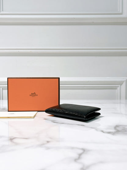 HERMES CALVI CARD HOLDER, Black/Silver