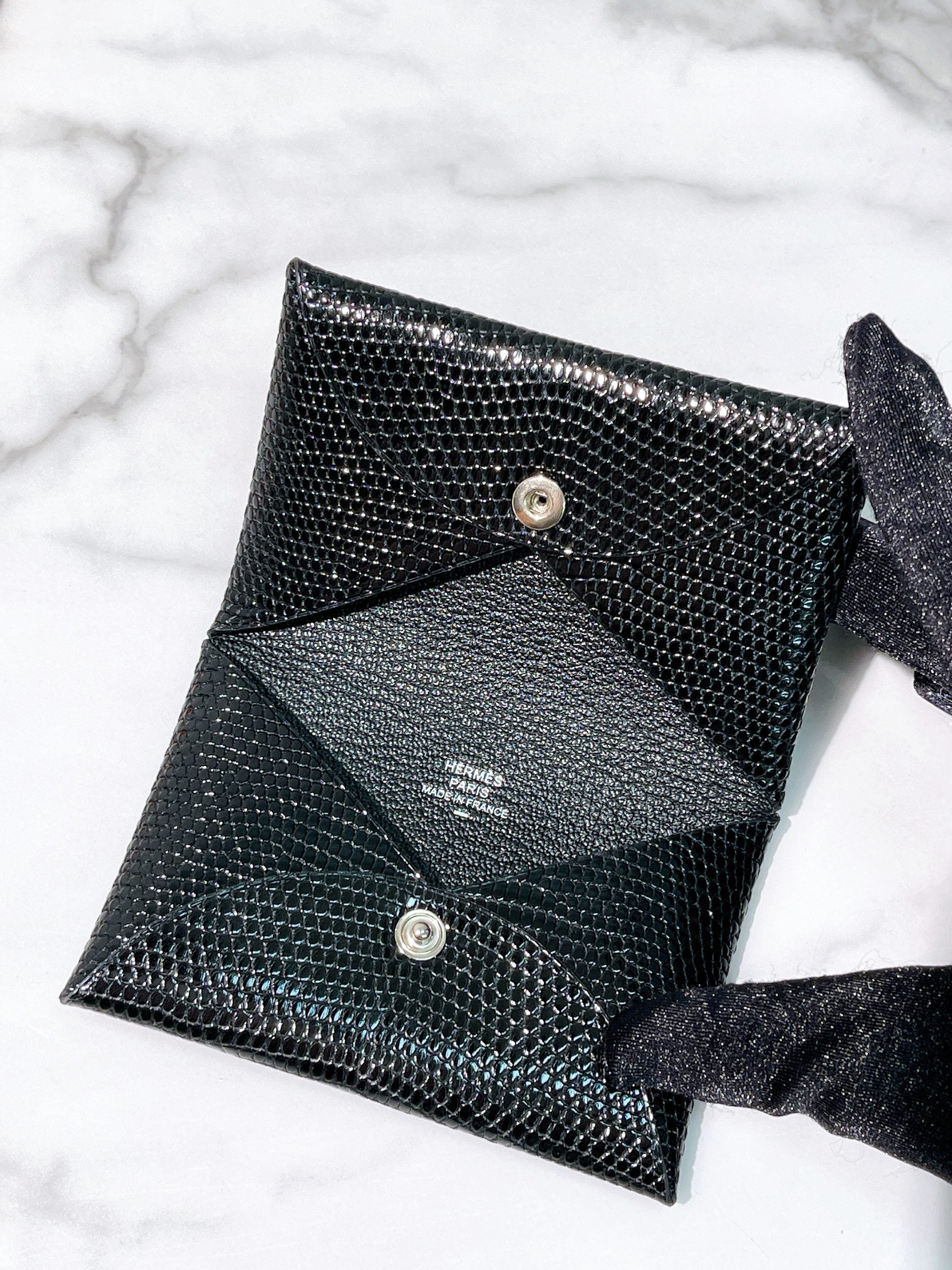 HERMES CALVI CARD HOLDER, Black/Silver