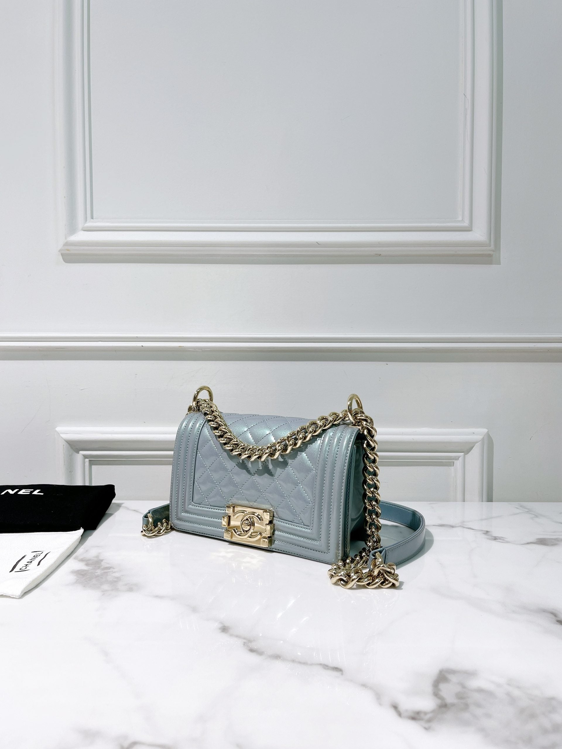 CHANEL SMALL LEBOY, Blue/Gold