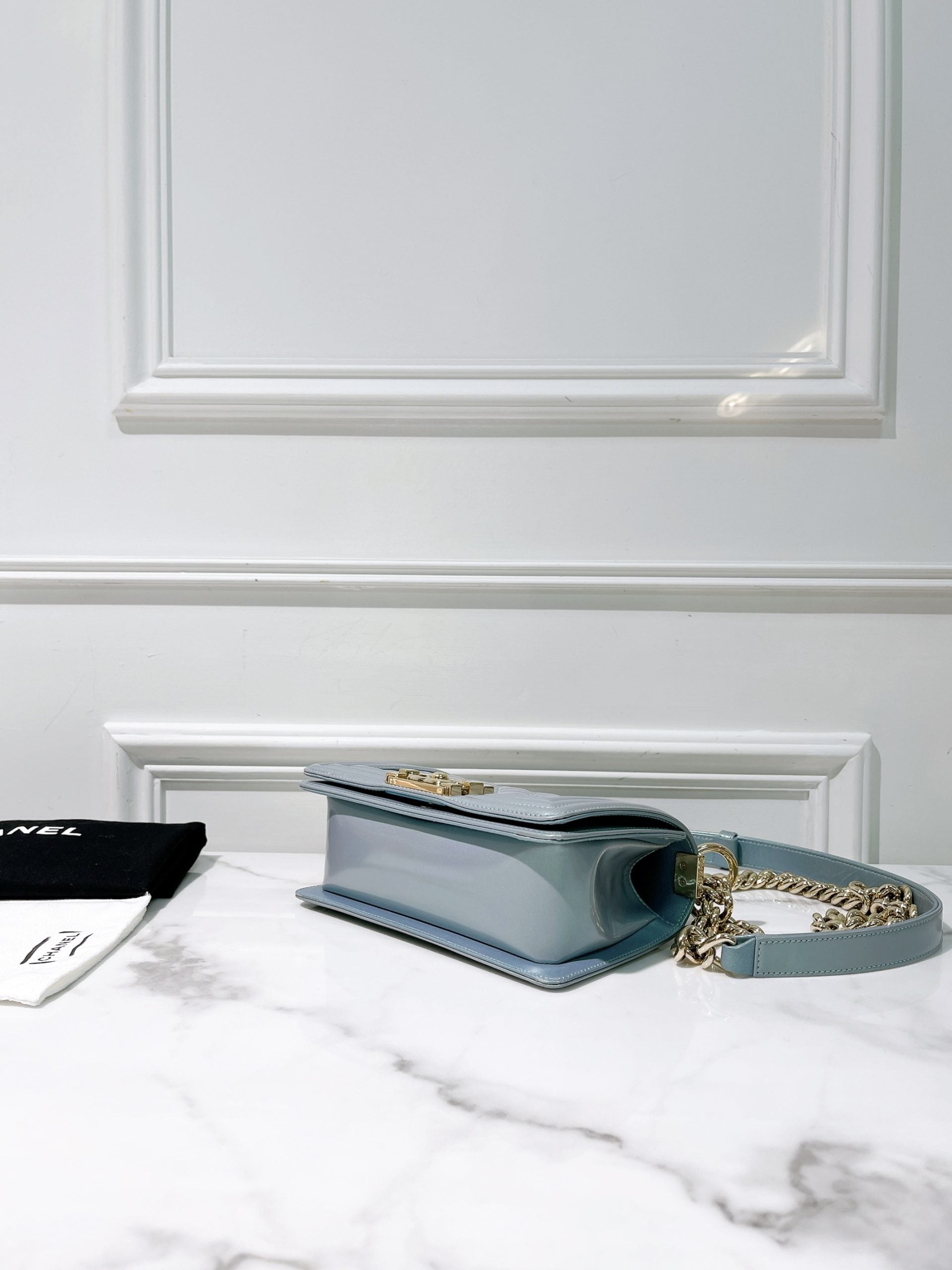 CHANEL SMALL LEBOY, Blue/Gold