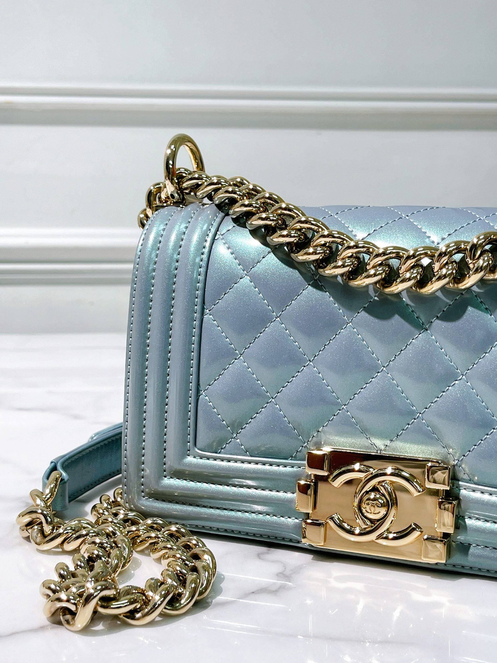 CHANEL SMALL LEBOY, Blue/Gold