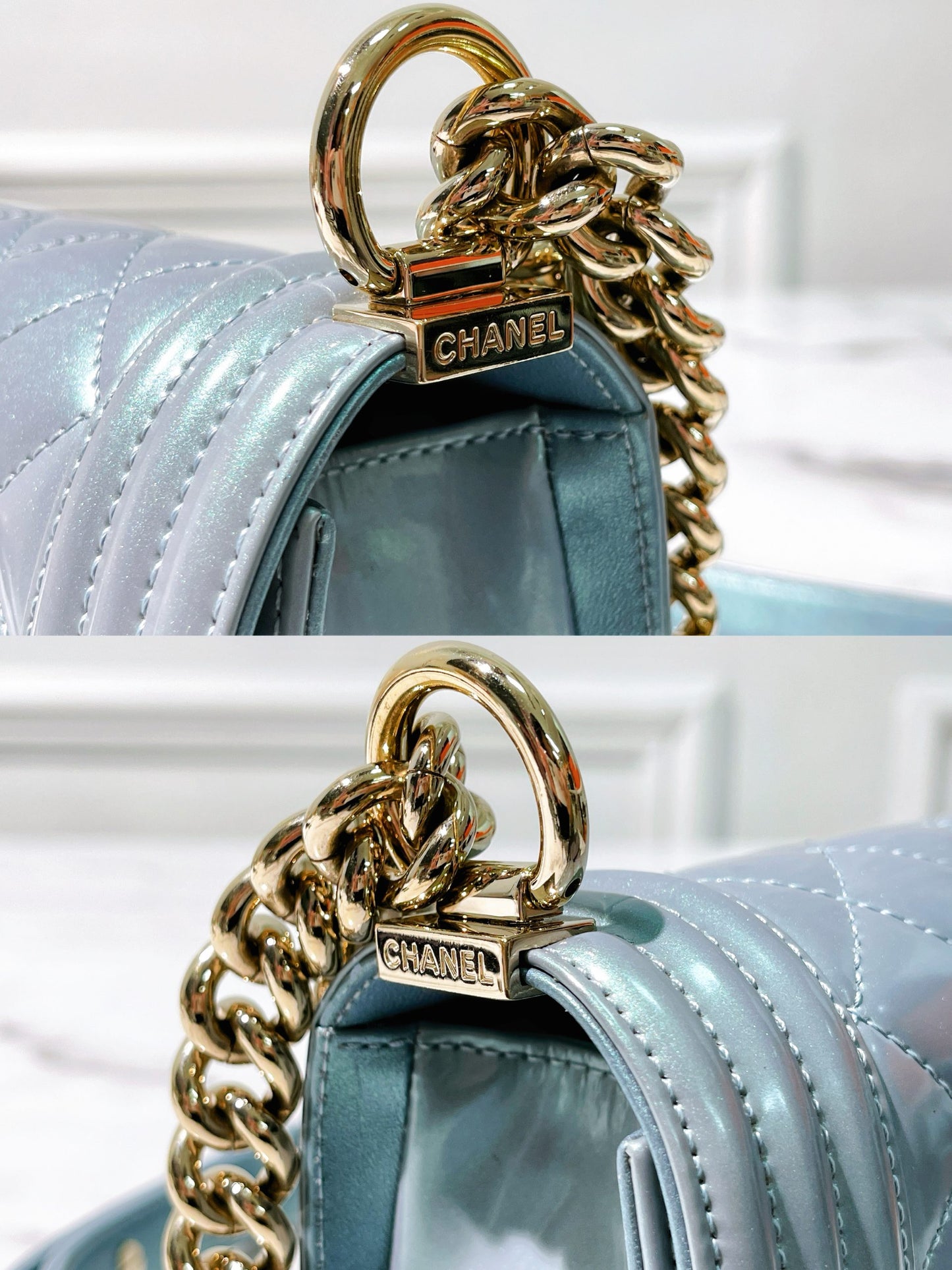CHANEL SMALL LEBOY, Blue/Gold