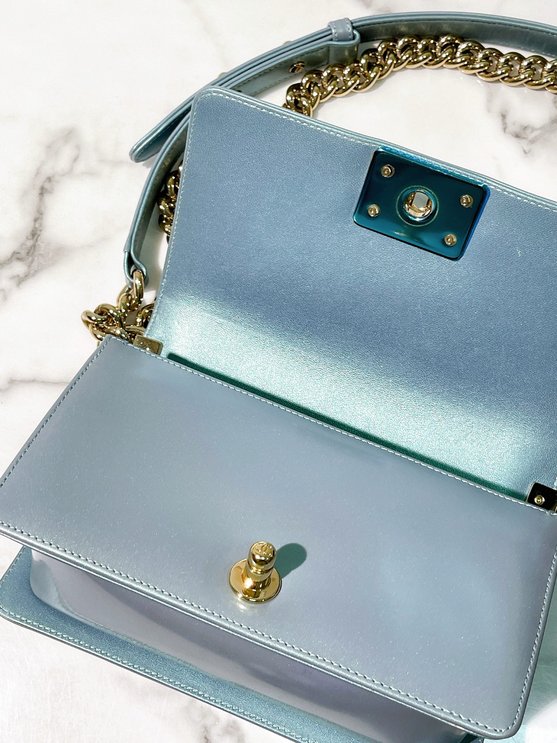 CHANEL SMALL LEBOY, Blue/Gold