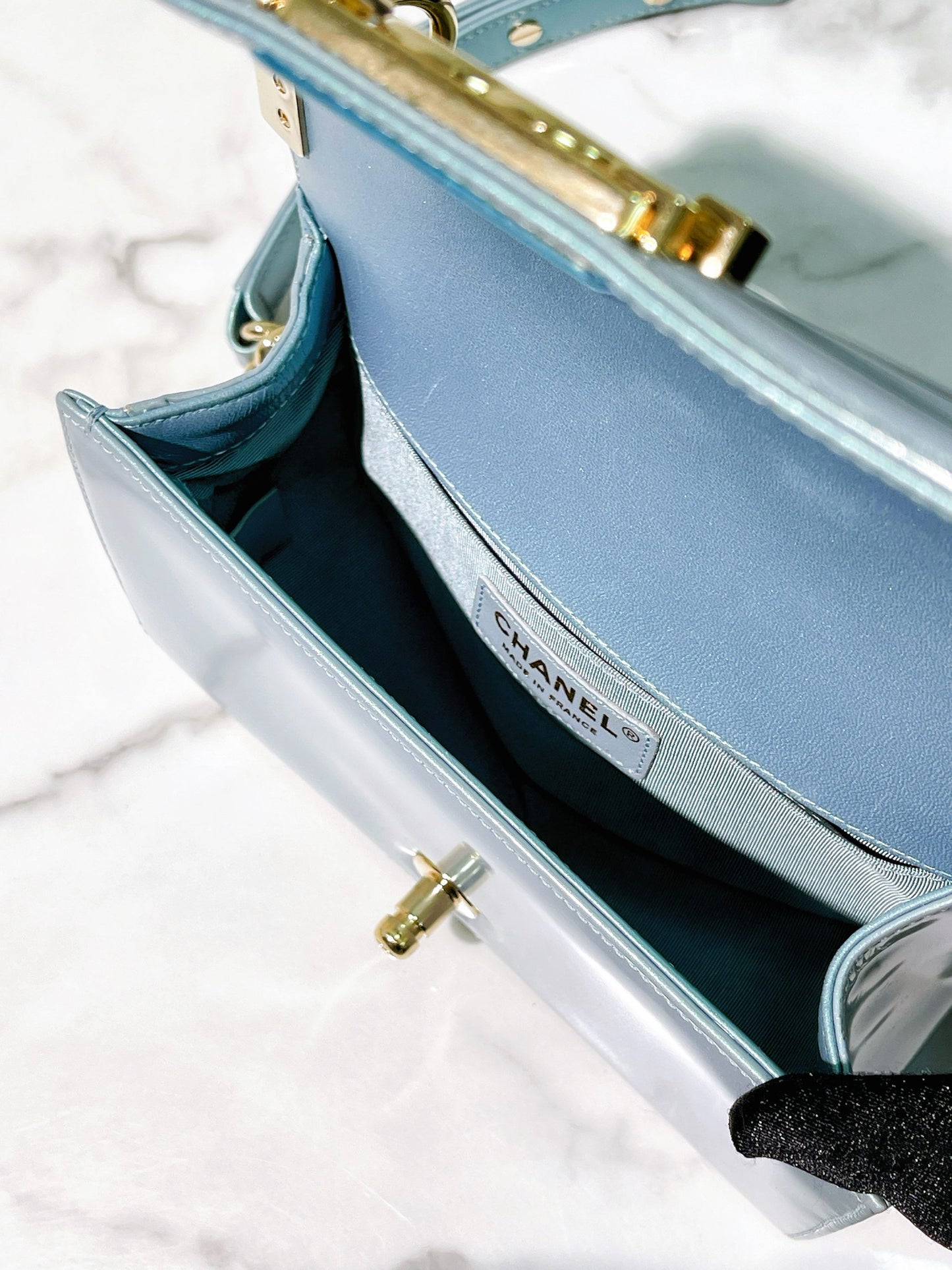 CHANEL SMALL LEBOY, Blue/Gold