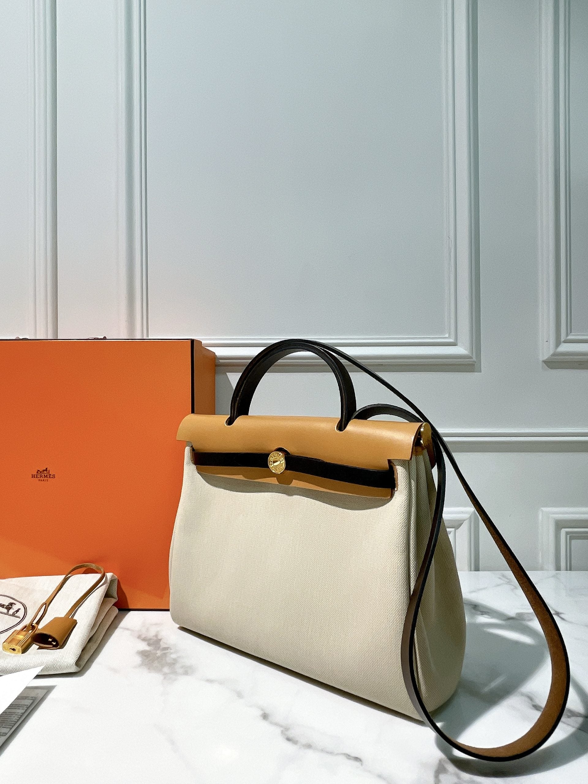 HERMES HERBAG 31, Beton/Ebene/Nature Sable/Noir/Gold