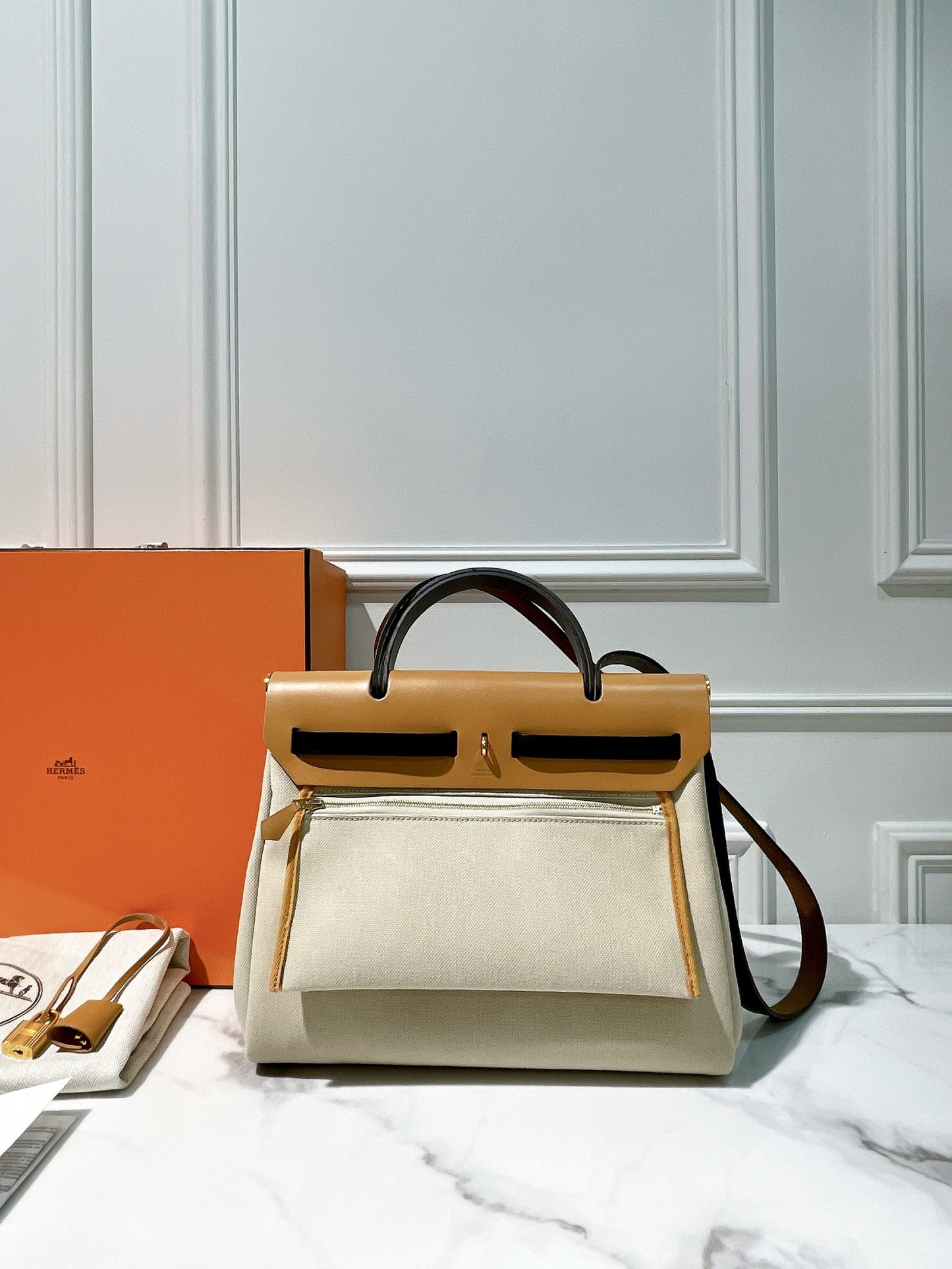 HERMES HERBAG 31, Beton/Ebene/Nature Sable/Noir/Gold