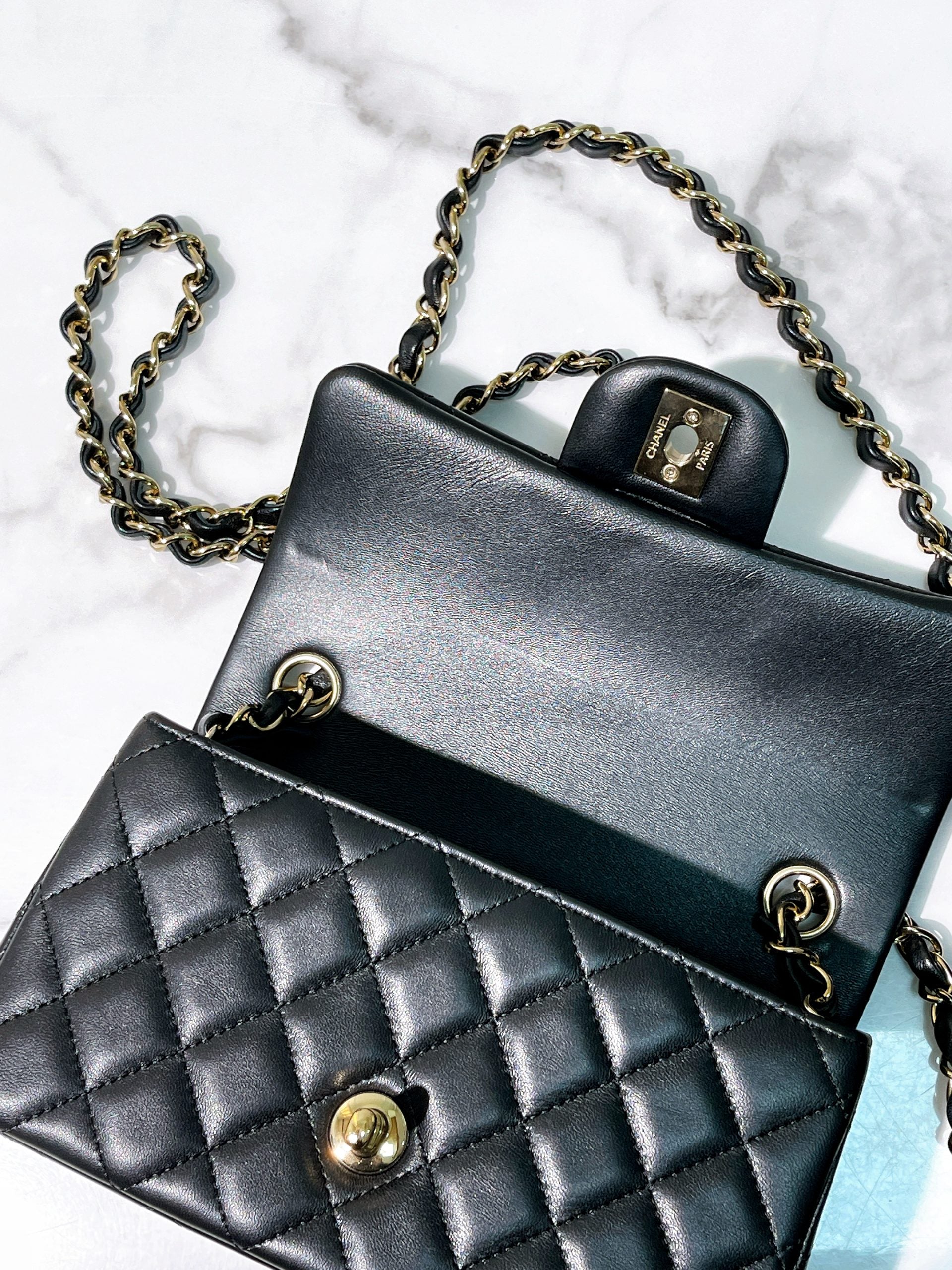 CHANEL MINI FLAP, Black/Gold