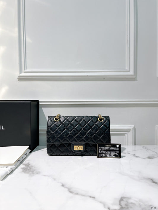 CHANEL SMALL 2.55, Black/Gold