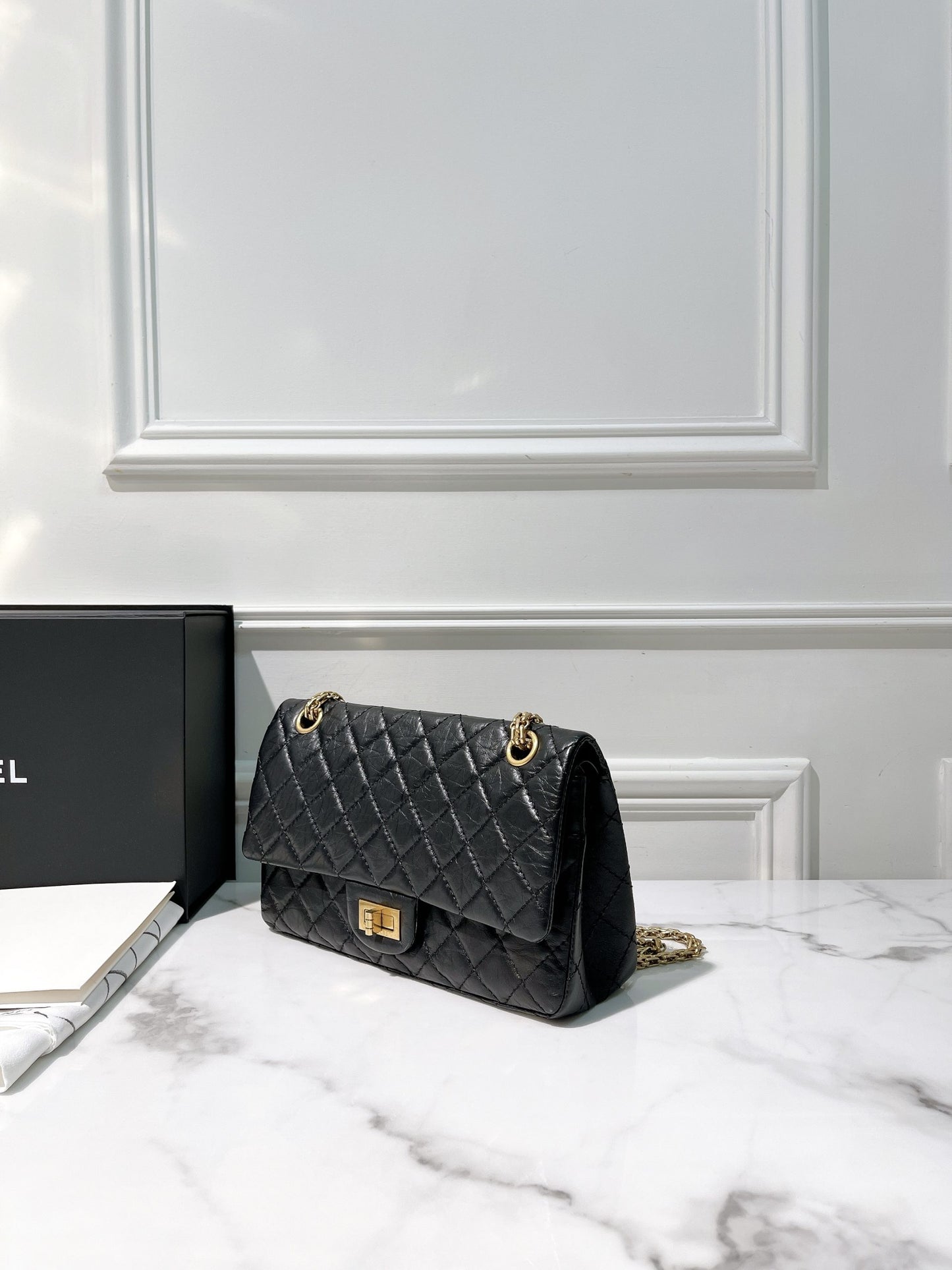 CHANEL SMALL 2.55, Black/Gold