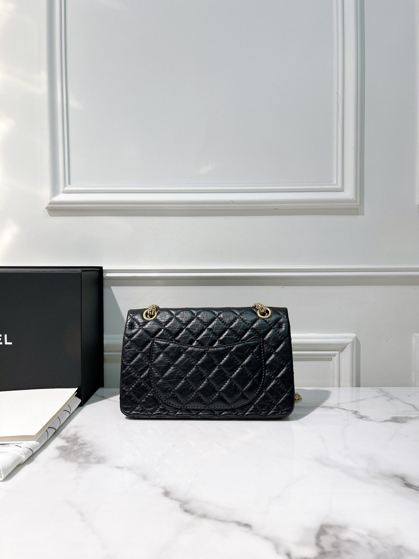 CHANEL SMALL 2.55, Black/Gold