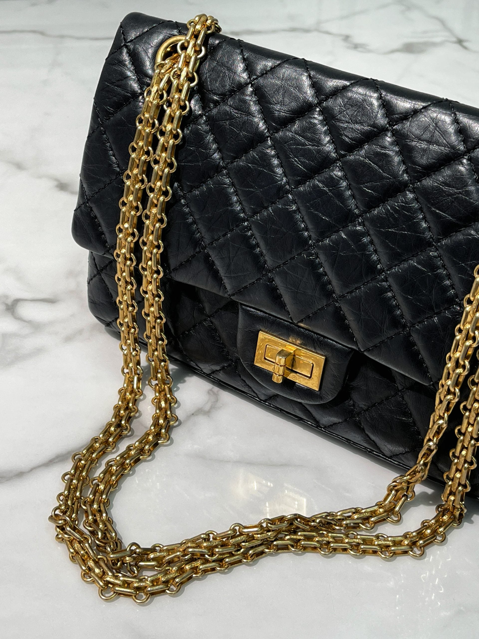 CHANEL SMALL 2.55, Black/Gold