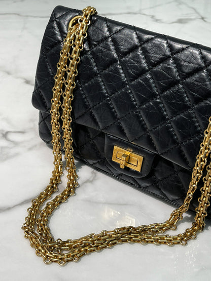 CHANEL SMALL 2.55, Black/Gold