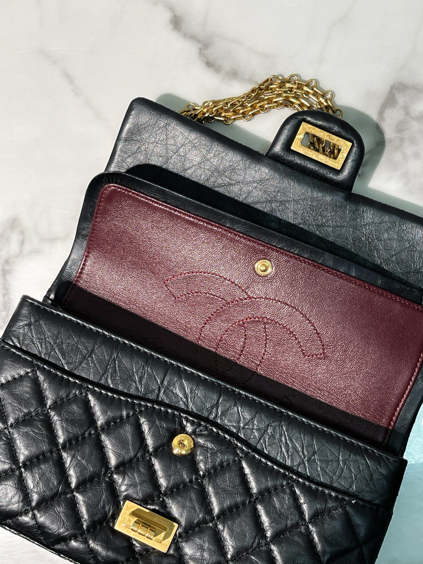 CHANEL SMALL 2.55, Black/Gold