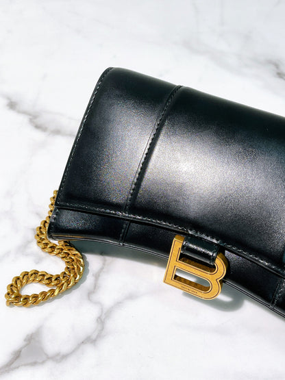 BALENCIAGA HOURGLASS WOC, Black/Gold