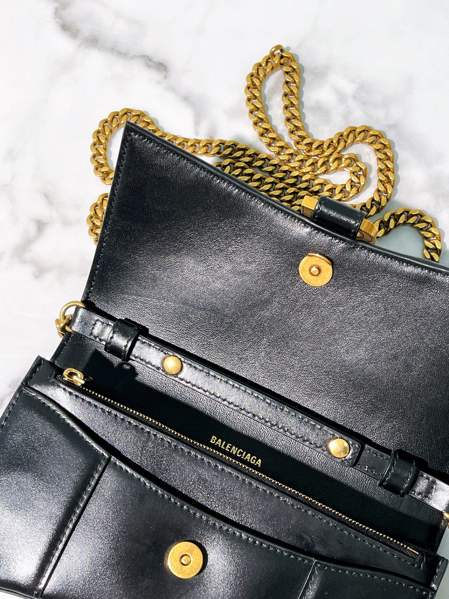 BALENCIAGA HOURGLASS WOC, Black/Gold