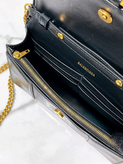 BALENCIAGA HOURGLASS WOC, Black/Gold