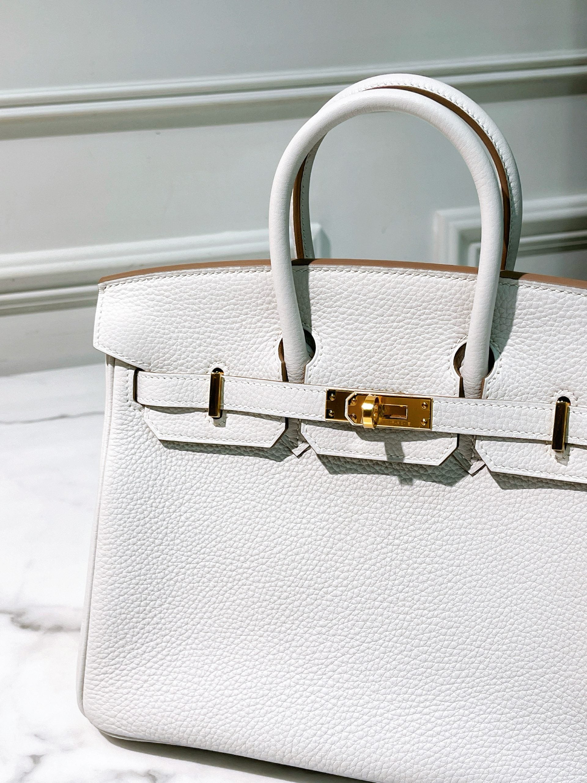 HERMES BIRKIN 25, Gris Pale/Gold