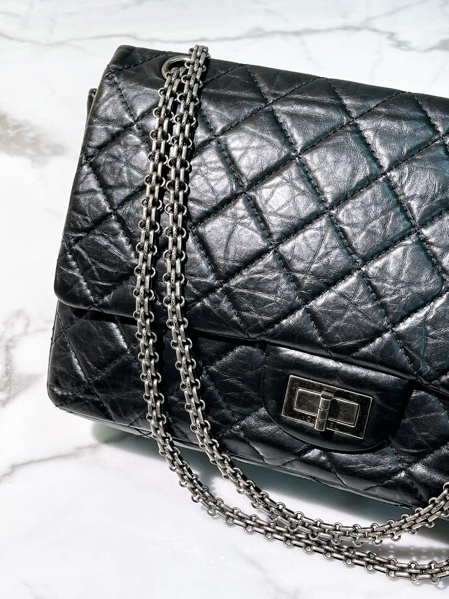 CHANEL 2.55 LARGE, Black/Silver