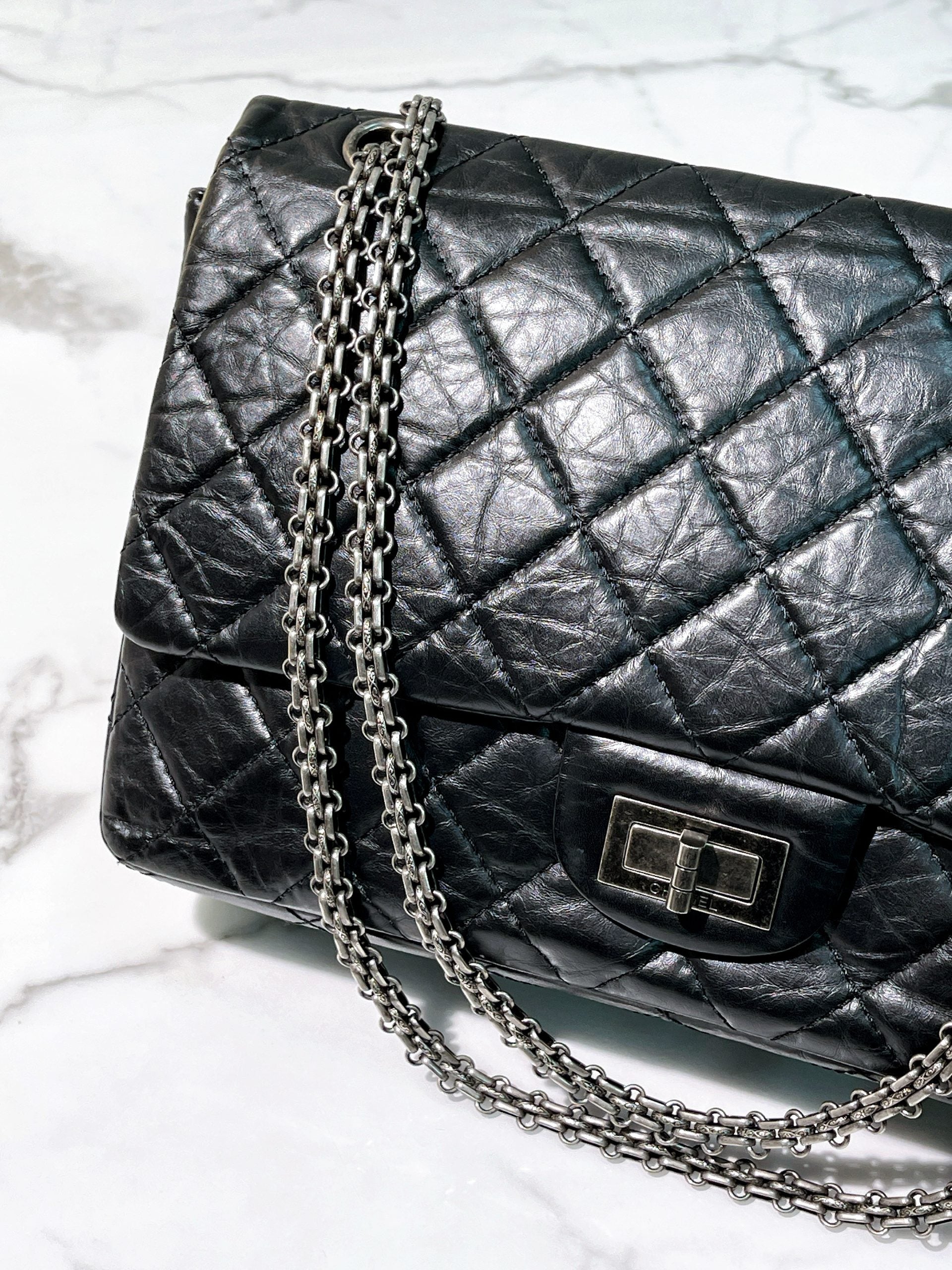 CHANEL 2.55 LARGE, Black/Silver