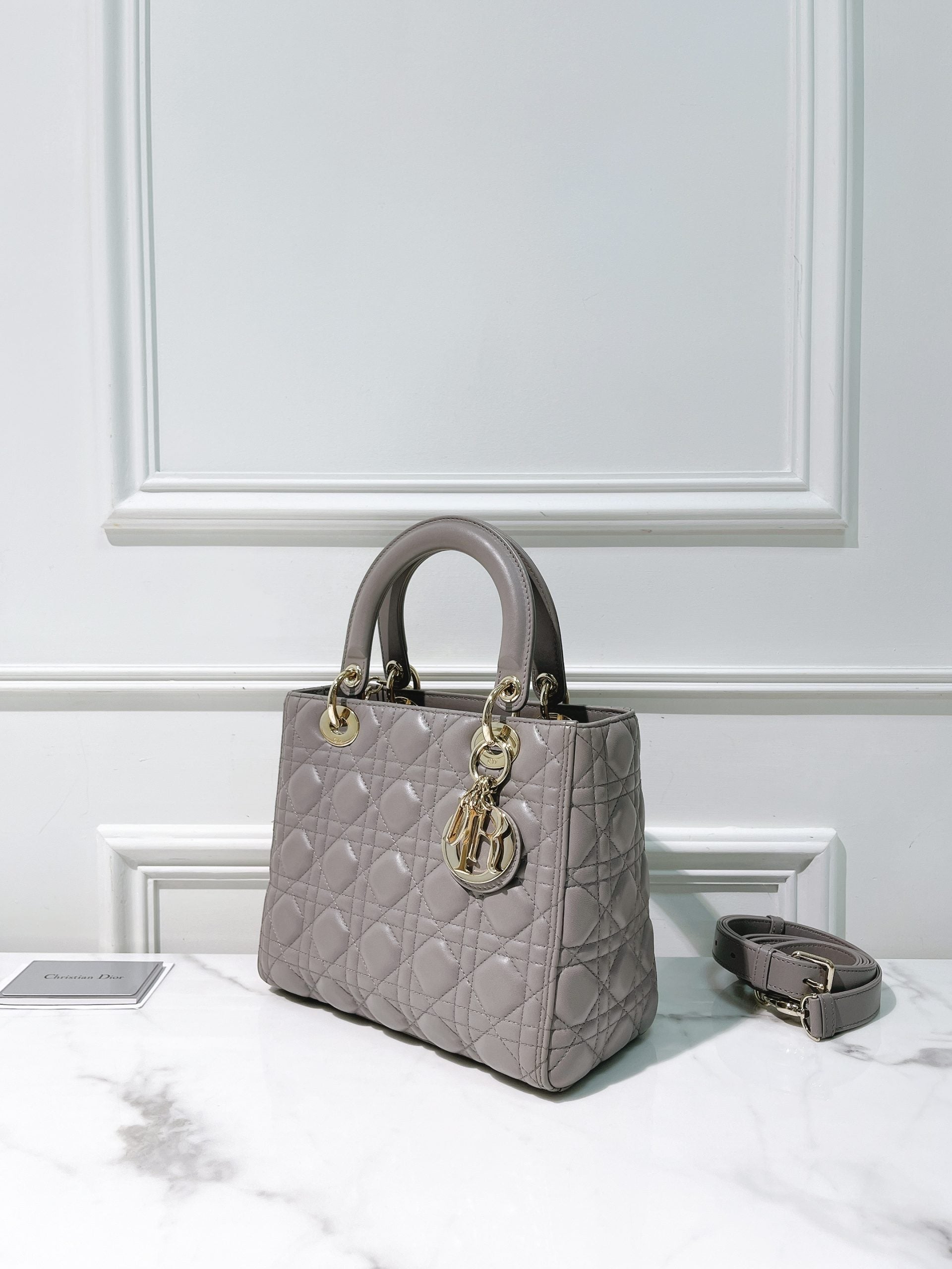 DIOR MEDIUM LADY DIOR, Grey/Gold