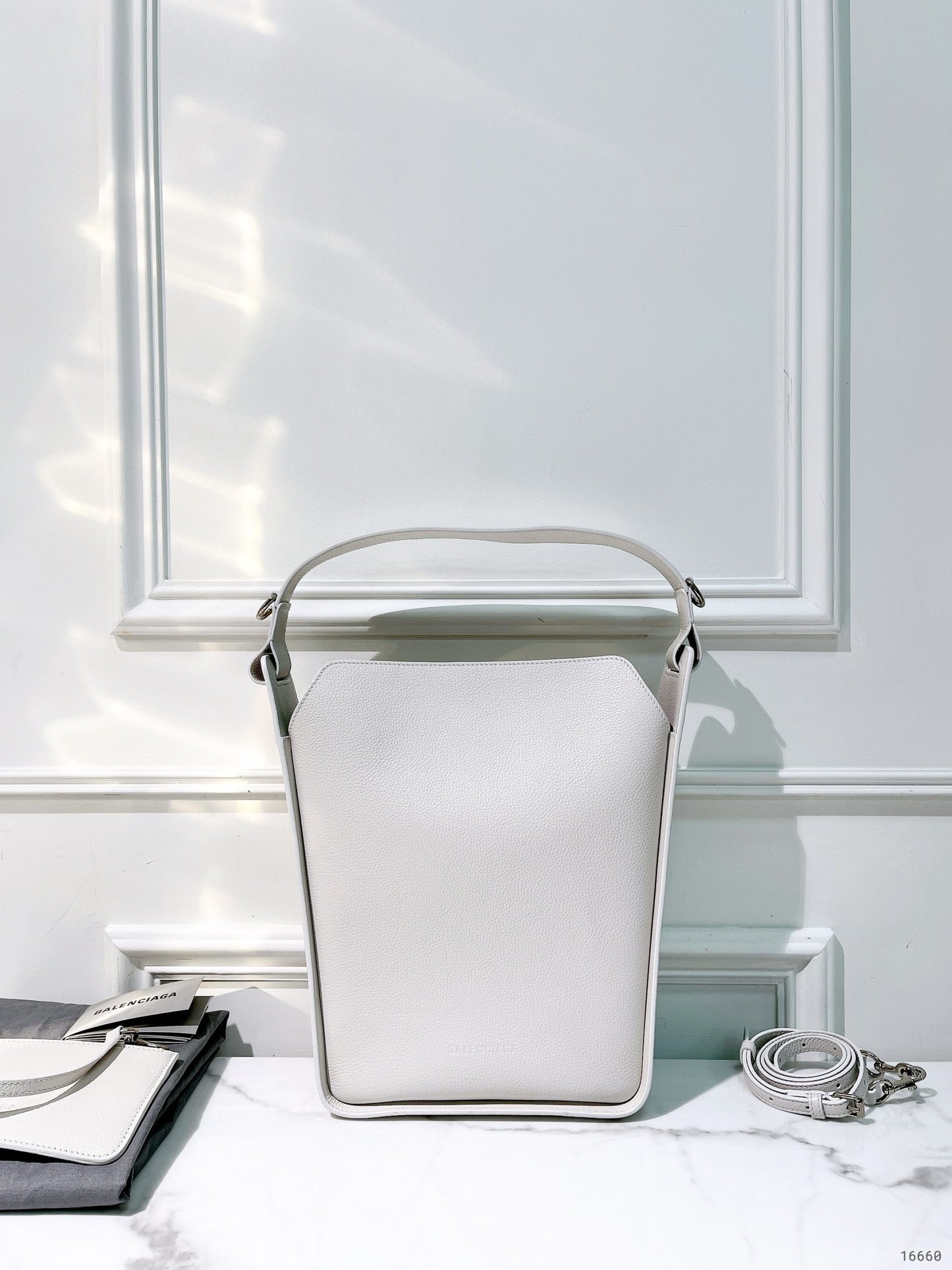 BALENCIAGA TOOL 2.0 SMALL TOTE, White/Silver