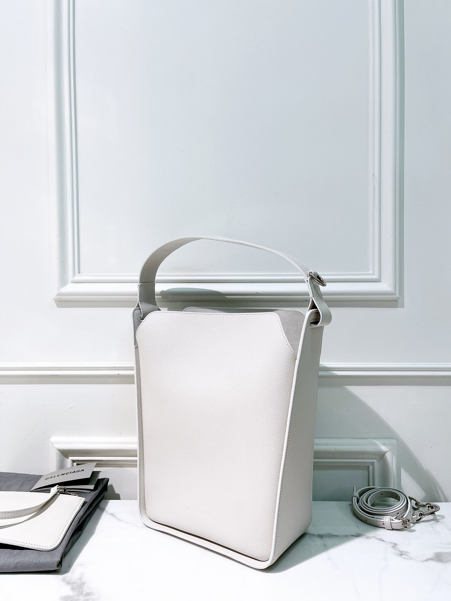 BALENCIAGA TOOL 2.0 SMALL TOTE, White/Silver