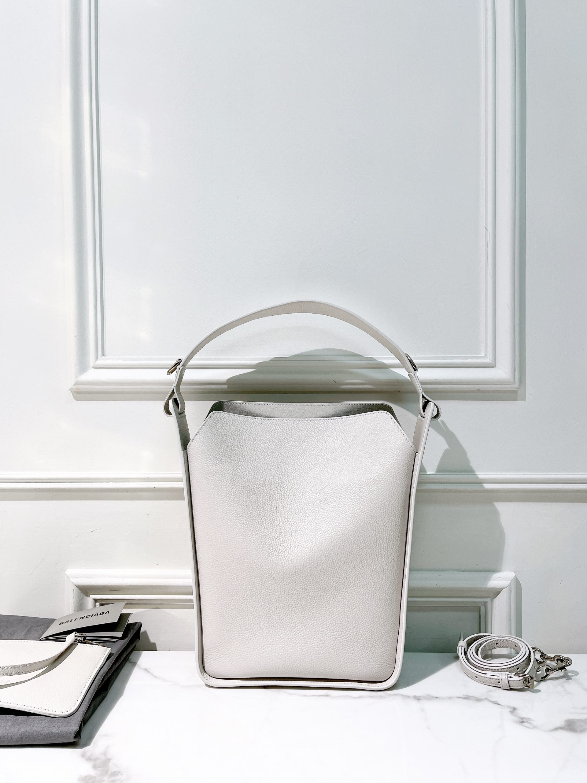 BALENCIAGA TOOL 2.0 SMALL TOTE, White/Silver